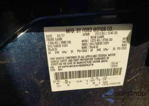 2017 Ford Edge Titanium из США, поврежденный, VIN 2FMPK4K9XHBB69279